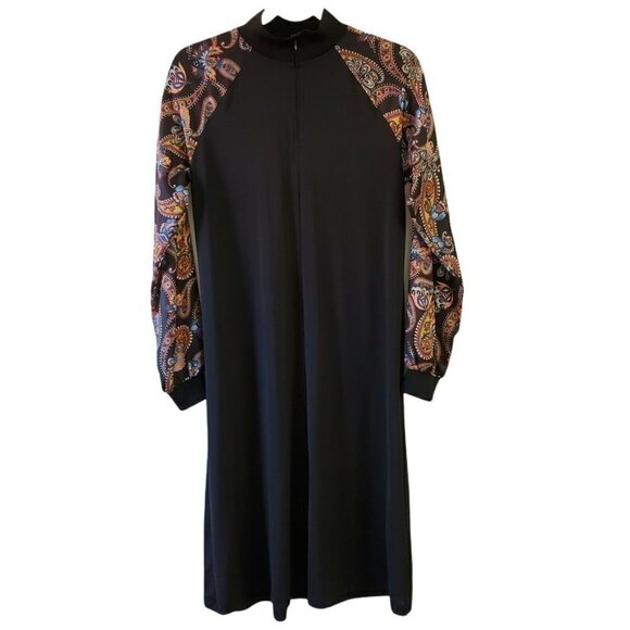 Zara Midi Dress Small Black‎ Paisley Long Sleeve Contrasting Boho Blogger Fave - Picture 1 of 10